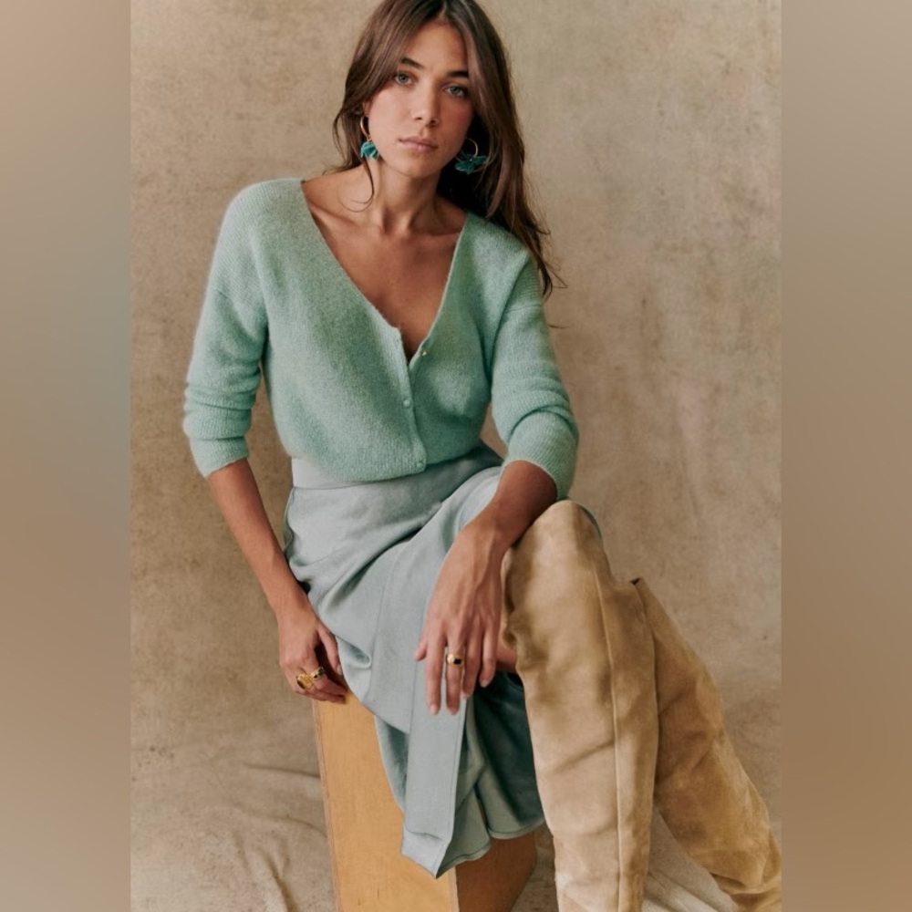 Sezane Barry Cardigan in Sea Green